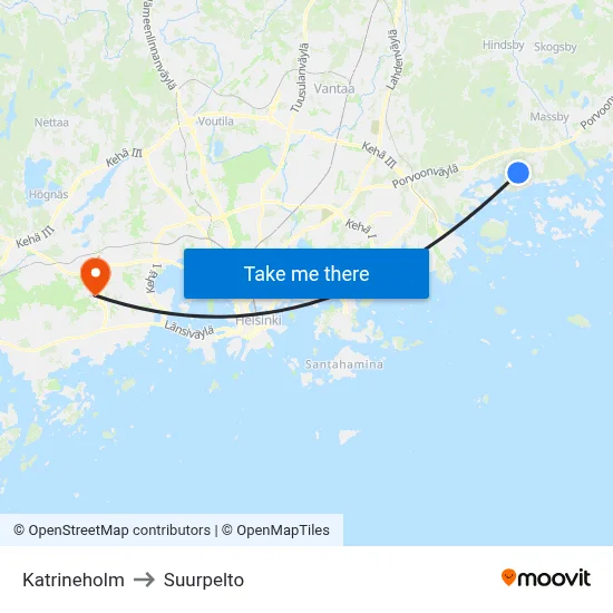 Katrineholm to Suurpelto map
