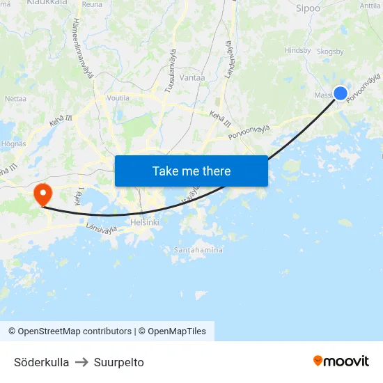 Söderkulla to Suurpelto map