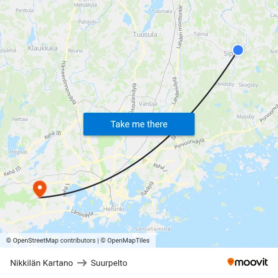Nikkilän Kartano to Suurpelto map