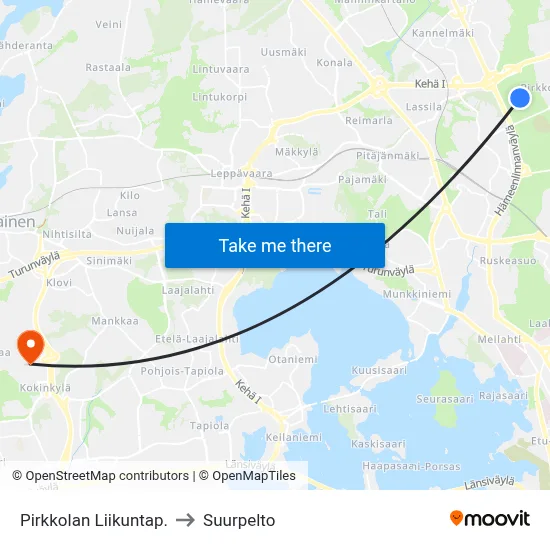 Pirkkola Sports Park to Suurpelto map