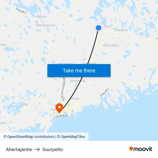 Ahertajantie to Suurpelto map