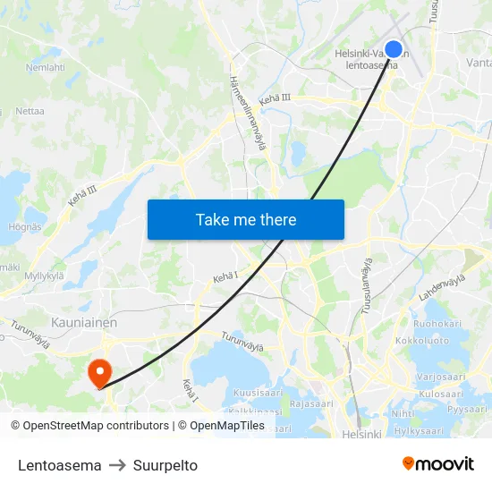 Lentoasema to Suurpelto map