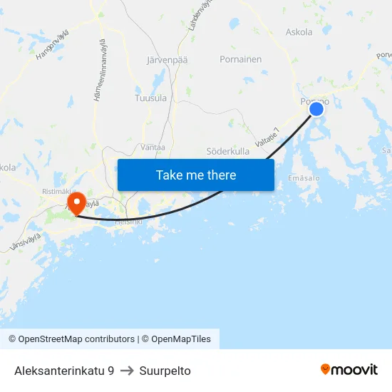 Aleksanterinkatu 9 to Suurpelto map