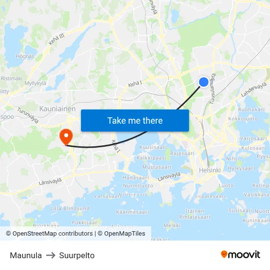 Maunula to Suurpelto map