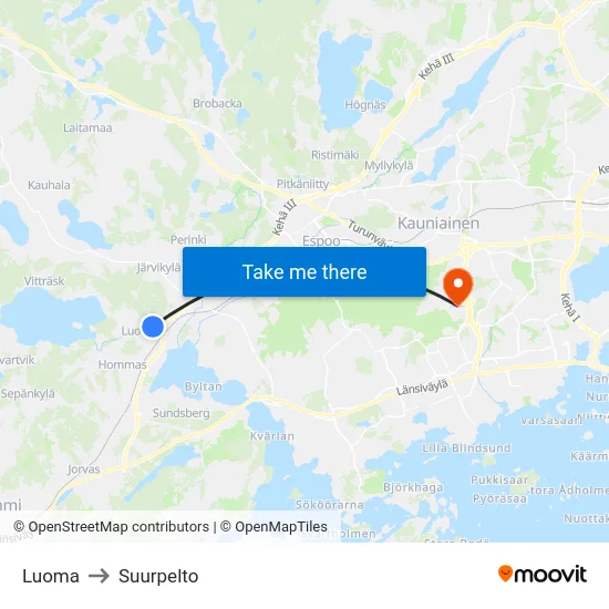 Luoma to Suurpelto map