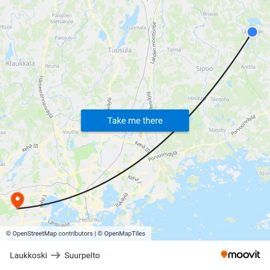 Laukkoski to Suurpelto map