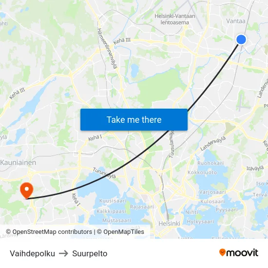 Vaihdepolku to Suurpelto map