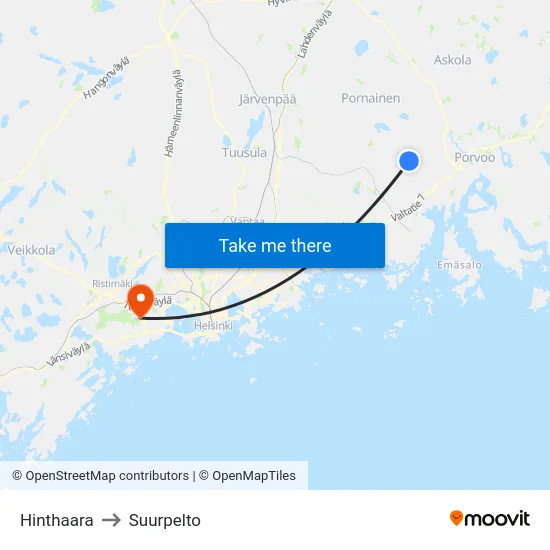 Hinthaara to Suurpelto map