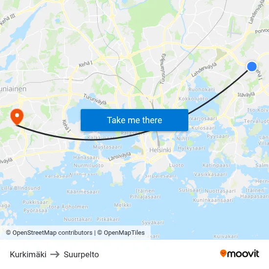 Kurkimäki to Suurpelto map