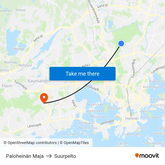 Paloheinä Lodge to Suurpelto map