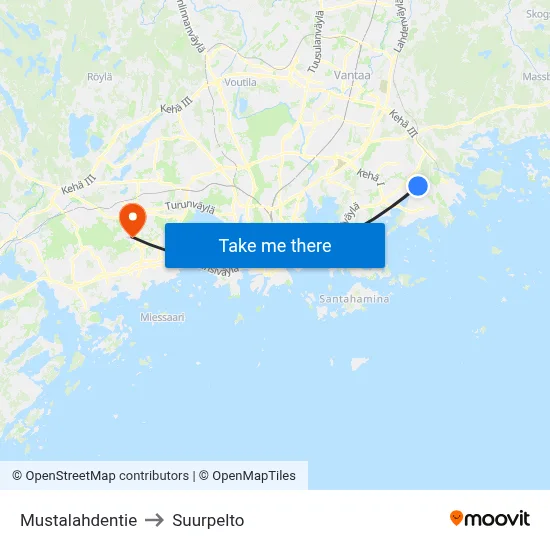 Mustalahdentie to Suurpelto map