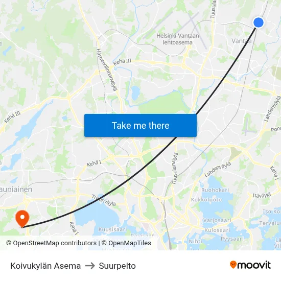 Koivukylä Station to Suurpelto map