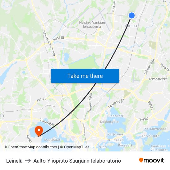 Leinelä to Aalto-Yliopisto Suurjännitelaboratorio map