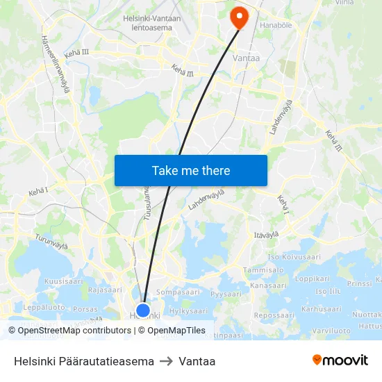 Helsinki Päärautatieasema to Vantaa map
