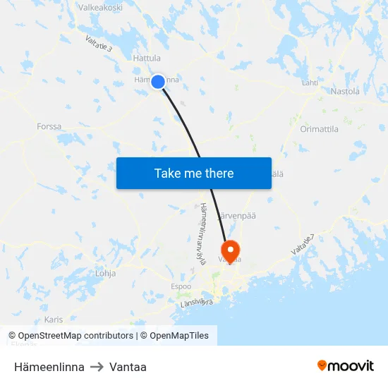 Hameenlinna to Vantaa map