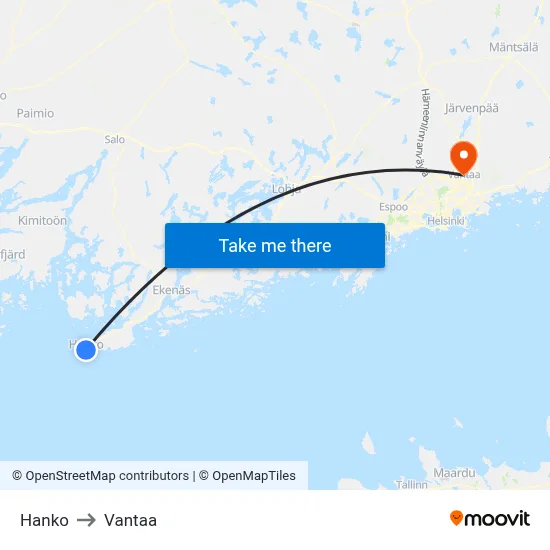 Hanko to Vantaa map