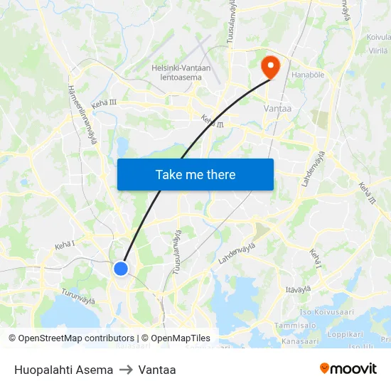 Huopalahti Asema to Vantaa map