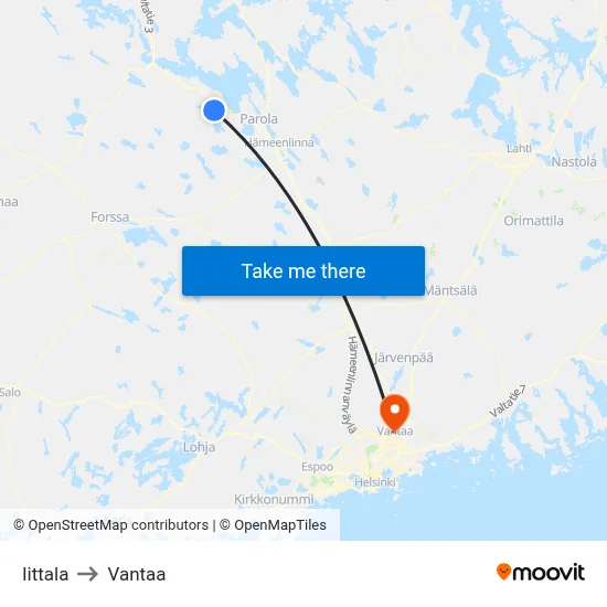 Iittala to Vantaa map