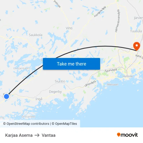 Karjaa Station to Vantaa map