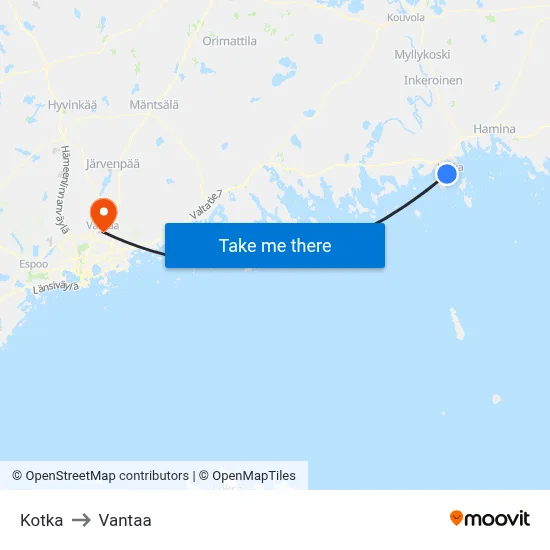 Kotka to Vantaa map
