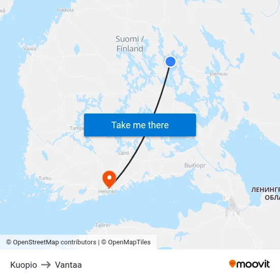 Kuopio to Vantaa map