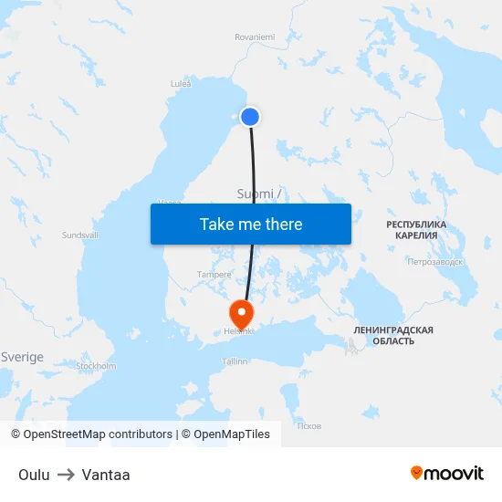 Oulu to Vantaa map