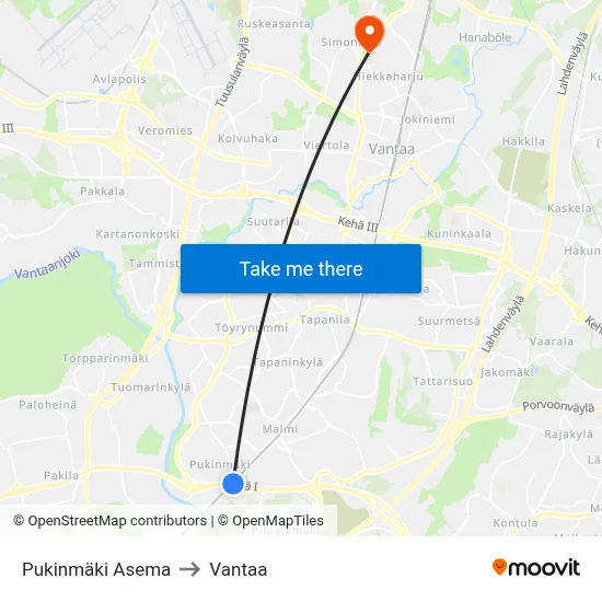 Pukinmäki Asema to Vantaa map