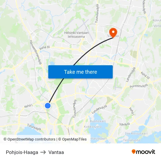 North Haaga to Vantaa map