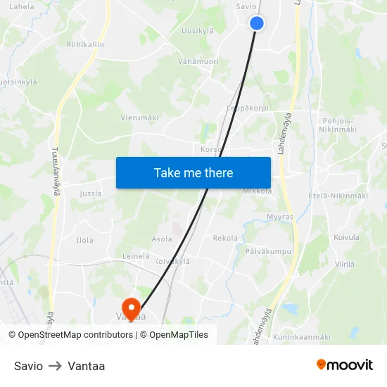 Savio to Vantaa map