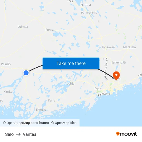 Salo to Vantaa map
