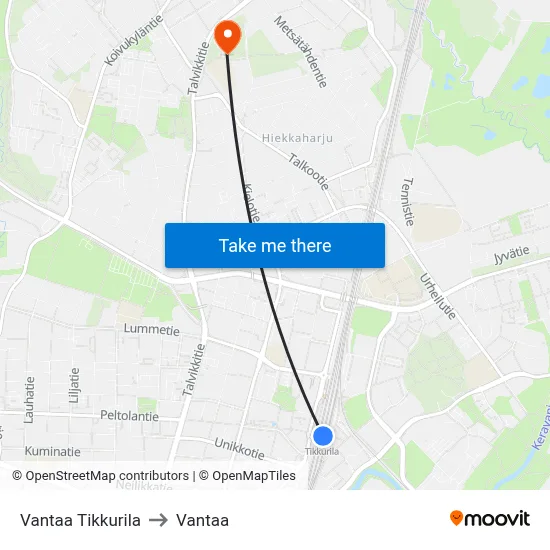 Vantaa Tikkurila to Vantaa map