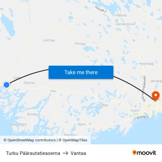Turku Päärautatieasema to Vantaa map