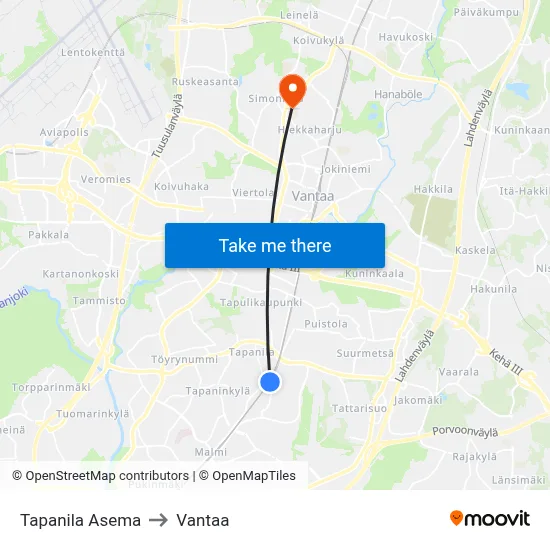 Tapanila Asema to Vantaa map