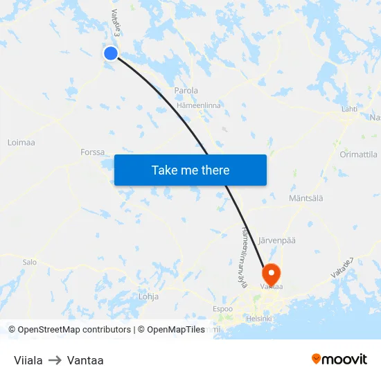 Viiala to Vantaa map