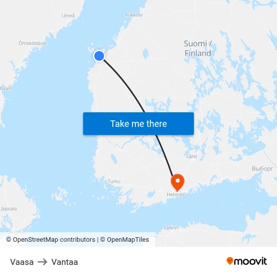 Vaasa to Vantaa map