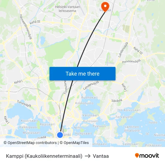 Kamppi (Long-distance Terminal) to Vantaa map