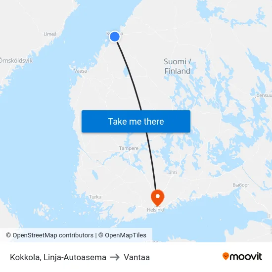 Kokkola Bus Station to Vantaa map