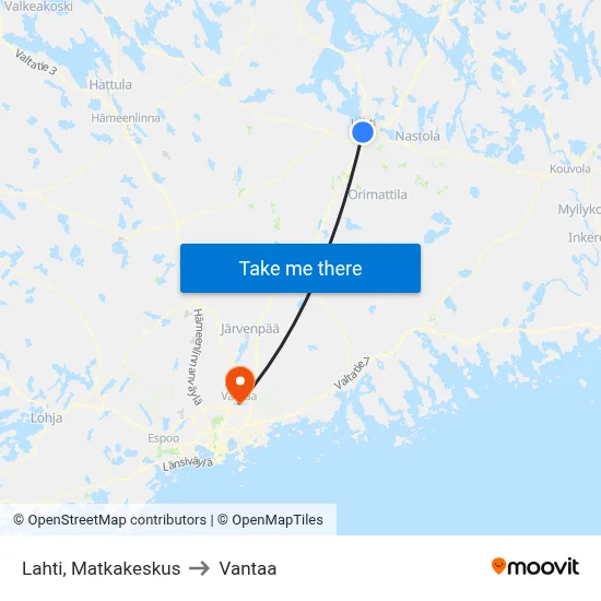 Lahti Travel Center to Vantaa map