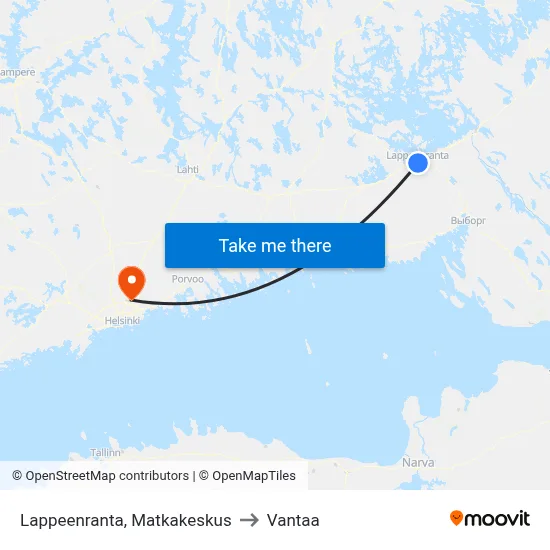 Lappeenranta Travel Center to Vantaa map