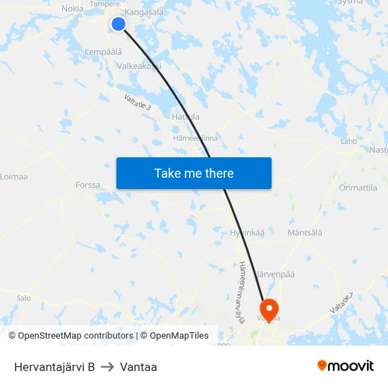 Hervantajärvi B to Vantaa map