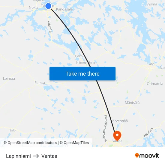 Lapinniemi to Vantaa map
