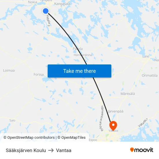 Sääksjärvi School to Vantaa map