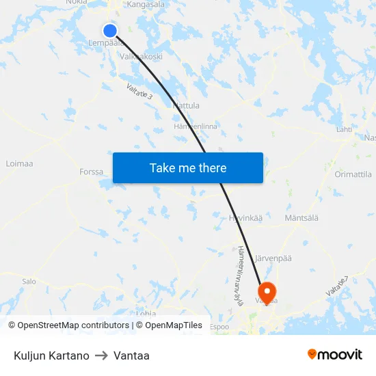 Kulju Manor to Vantaa map
