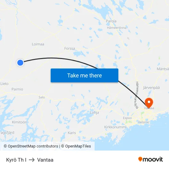 Kyro Stop E to Vantaa map