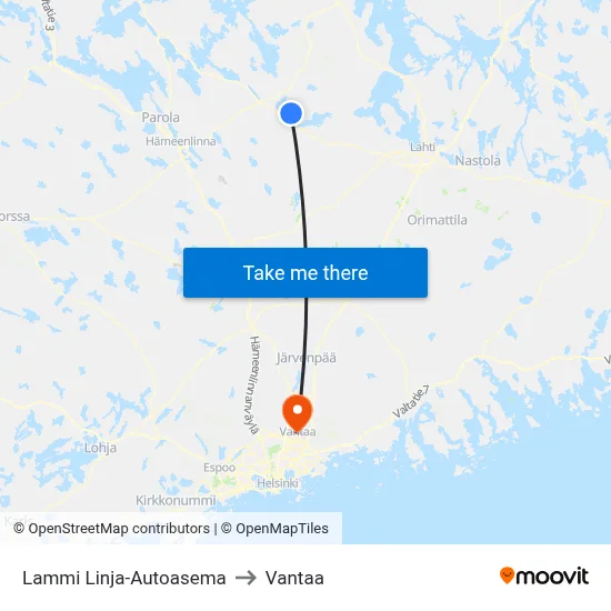 Lammi Bus Station to Vantaa map