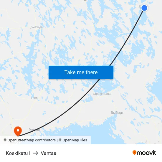 Koskikatu East to Vantaa map