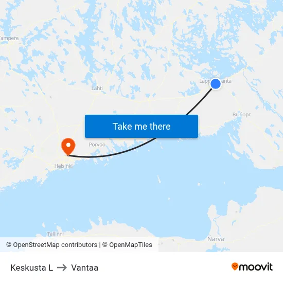 Center West to Vantaa map