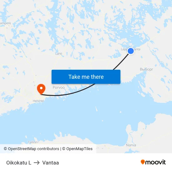 Oikokatu West to Vantaa map