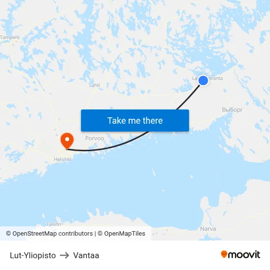 LUT University to Vantaa map