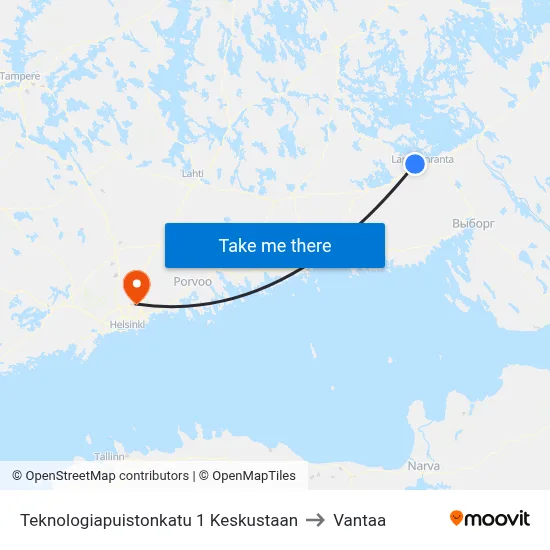 Technology Park Street 1 To Center to Vantaa map